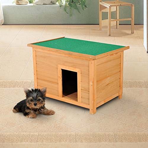 PawHut Caseta para Perro 85 x 58 x 58cm Madera Impermeable con Tejado Verde Abatible y 4 Pies Antideslizantes