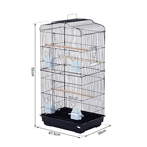 Pawhut Jaula para Pájaros Pajarera para Pájaro Loro Canario Periquito Jaula Metálica para Mascota Aves Marco Acero 47.5x36x91cm