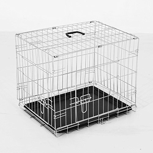 PawHut Jaula Plegable de Metal para Mascota Perro 2 Puertas Transportín 5 Medidas 2 Colores Opcional 106x71x76cm Plateado