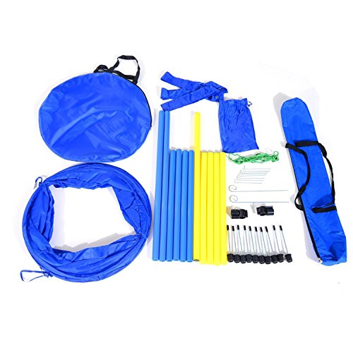 PawHut Set Entrenamiento Agility Agilidad Perros Salto Tunel y Slalom Azul Amarillo NUE