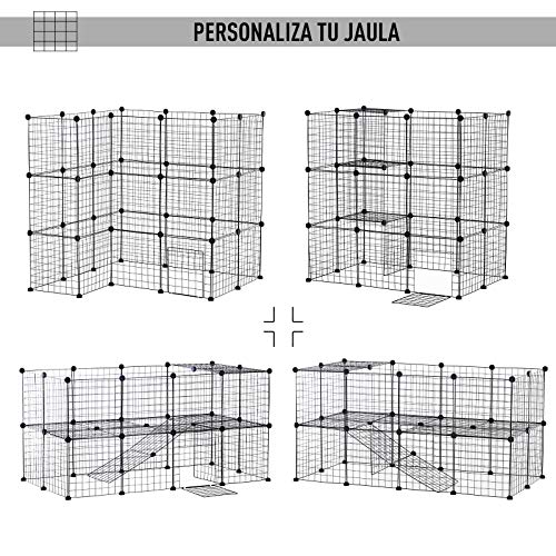 Pawhut Valla Metálica para Mascotas Parque Metálica con 36 Paneles Animales Pequeños Desmontable Diseño DIY Negro 146x73x73cm