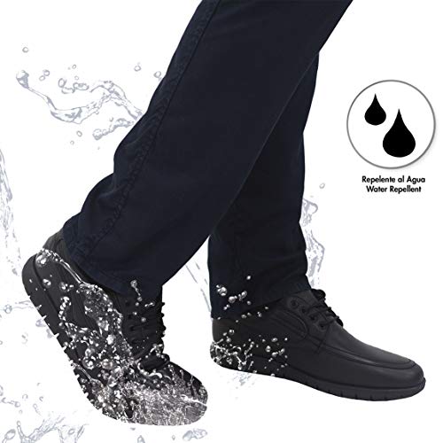 PAYMA - Zapatos de Trabajo, Uniforme y Hostelería de Piel para Hombre. Hechos en España. Acolchados. Repelentes al Agua. Suela de Goma de Caucho. Ideal Camareros, Uniformes. con/Sin Cordones y Velcro