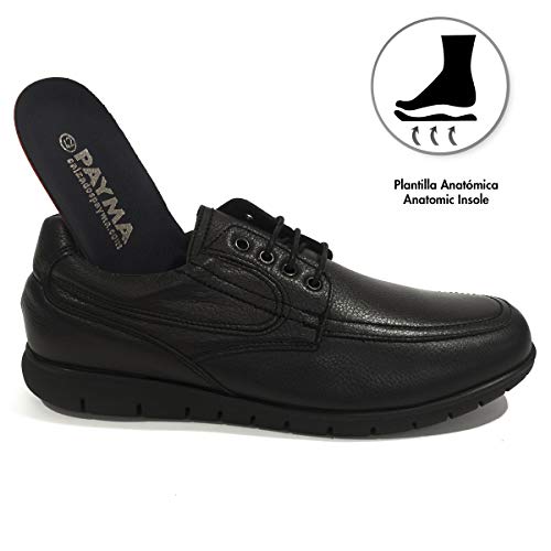 PAYMA - Zapatos de Trabajo, Uniforme y Hostelería de Piel para Hombre. Hechos en España. Acolchados. Repelentes al Agua. Suela de Goma de Caucho. Ideal Camareros, Uniformes. con/Sin Cordones y Velcro