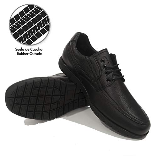 PAYMA - Zapatos de Trabajo, Uniforme y Hostelería de Piel para Hombre. Hechos en España. Acolchados. Repelentes al Agua. Suela de Goma de Caucho. Ideal Camareros, Uniformes. con/Sin Cordones y Velcro