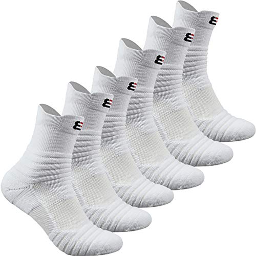 Pelisy Calcetines Hombres 6 Pares Deportivos Transpirables Algodon para Ciclismo Running Blanco