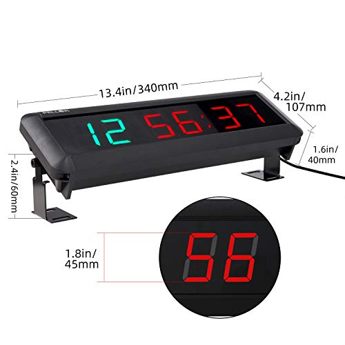 PELLOR Temporizador con Pantalla LED, Reloj de Pared 4/6 Dígitos LED Temporizador de Intervalos, Reloj en Tiempo Real de 12/24 Horas, Gym Temporizador con Mando a Distancia (Volumen Ajustable)