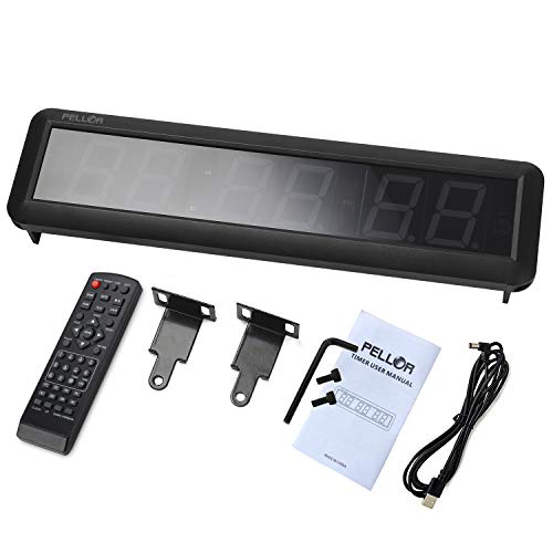 PELLOR Temporizador con Pantalla LED, Reloj de Pared 6 Dígitos LED Temporizador de Intervalos, Reloj en Tiempo Real de 12/24 Horas, Gym Temporizador con Mando a Distancia por Infrarrojos