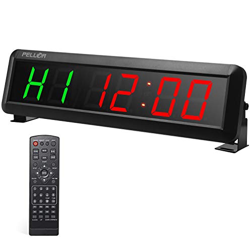 PELLOR Temporizador con Pantalla LED, Reloj de Pared 6 Dígitos LED Temporizador de Intervalos, Reloj en Tiempo Real de 12/24 Horas, Gym Temporizador con Mando a Distancia por Infrarrojos