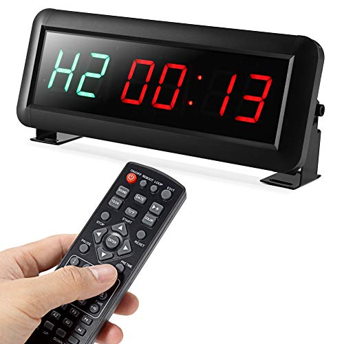 PELLOR Temporizador con Pantalla LED, Reloj de Pared 6Dígitos LED Temporizador de Intervalos, Reloj en Tiempo Real de 12/24 Horas, Gym Temporizador con Control Remoto (Volumen Ajustable)