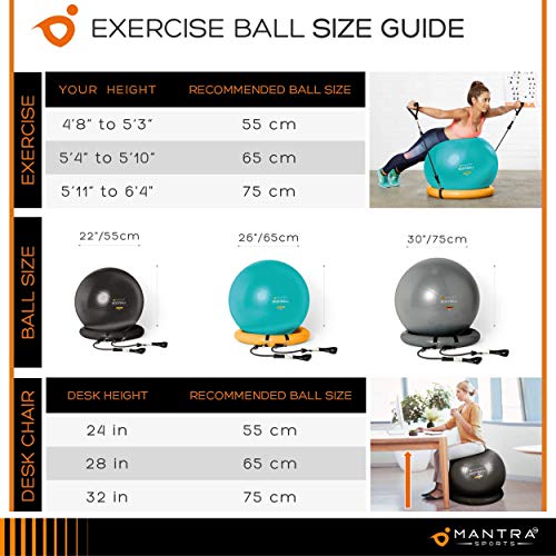 Pelota De Ejercicio - 55cm / 65cm / 75cm Y Base De Estabilidad Para Gimnasio En Casa, Pilates, Yoga, Y Fitness - Gomas de Resistencia Ajustable, Póster Fitness, Hinchador - Silla De Oficina Reemplazo