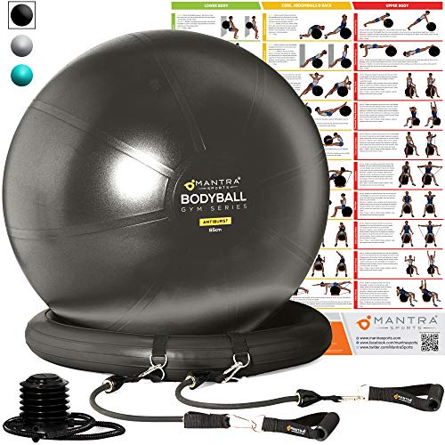 Pelota De Ejercicio - 55cm / 65cm / 75cm Y Base De Estabilidad Para Gimnasio En Casa, Pilates, Yoga, Y Fitness - Gomas de Resistencia Ajustable, Póster Fitness, Hinchador - Silla De Oficina Reemplazo