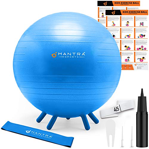 Pelota de Pilates, Yoga, Fitness y Gimnasio | Balón de Ejercicio | Bola Fitball para Niños - 45cm / 55cm Silla de Escritorio Pelota Equilibrio para Casa y Aulas con Guías, Banda Resistencia y Bomba