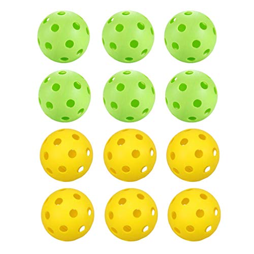 Pelotas de golf huecas Pelota de práctica de golf de colores Pelotas de golf de plástico Pelotas de juego de juguete para niños adultos Interior al aire libre 12 piezas (6 x amarillo + 6 x verde)