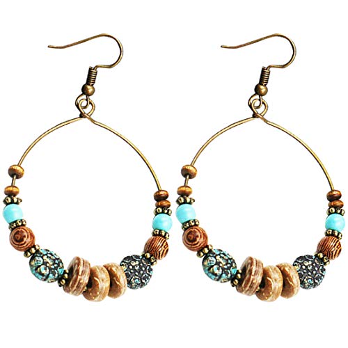 Pendientes Bohemian Big Circle Hook Mujeres Moda Faux Turquesa Turquesa Earrings