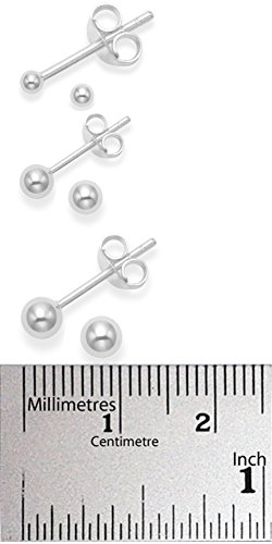 Pendientes de bola pequeños, plata esterlina, 3 pares: 2 mm, 3 mm y 4 mm, incluye caja de regalo, marca Heather Needham. 5180SET / B43HN