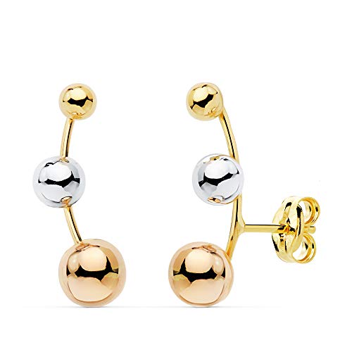 Pendientes Trepadores Mujer Bolas Oro Tricolor 18 Kilates (750)