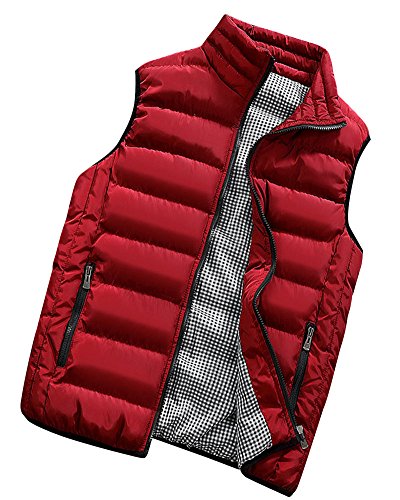 PengGeng Hombre Invierno Calor Chalecos Sin Mangas De Plumas Chaquetas Acolchado Cazadoras Rojo L