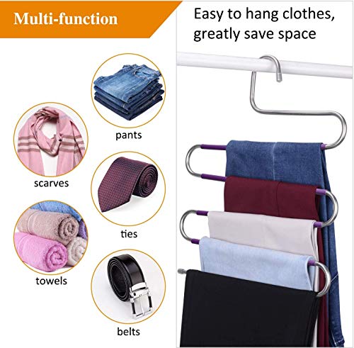 Percha para Pantalones, 6 Unidades de Perchas para Pantalones, Space Saver, Tipo S, Perchas, Pantalones, Jeans, Bufandas, Toallas