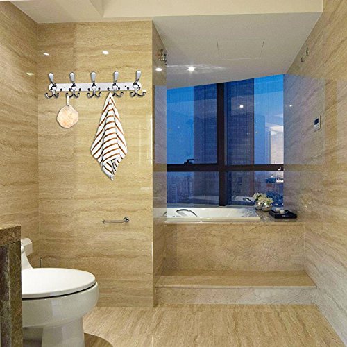 Perchero de Pared, HTBAKOI Perchas para Pared en Acero Inoxidable 2 pzs de 5 Ganchos + 2 pzs de 1 Gancho Percha Colgador Resistente, Percheros para Baño Ropa Dormitorios Abrigos Cocina