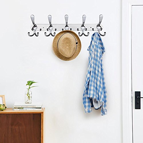 Perchero de Pared, HTBAKOI Perchas para Pared en Acero Inoxidable 2 pzs de 5 Ganchos + 2 pzs de 1 Gancho Percha Colgador Resistente, Percheros para Baño Ropa Dormitorios Abrigos Cocina