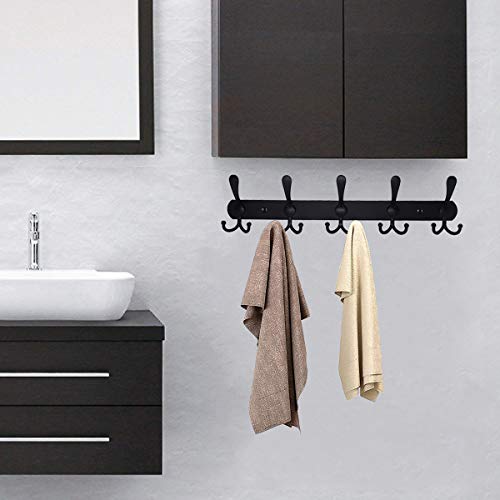 Perchero de Pared, LYLIN Perchas de Acero Inoxidable Montaje en Pared, Ganchos de Perchero para Dormitorio Baño y Cocina (15 gancho, Negro Mate)