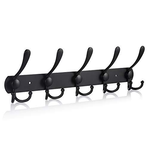 Perchero de Pared, LYLIN Perchas de Acero Inoxidable Montaje en Pared, Ganchos de Perchero para Dormitorio Baño y Cocina (15 gancho, Negro Mate)