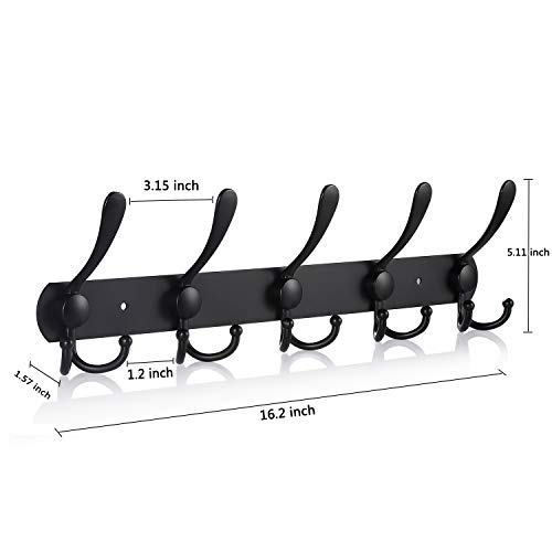 Perchero de Pared, LYLIN Perchas de Acero Inoxidable Montaje en Pared, Ganchos de Perchero para Dormitorio Baño y Cocina (15 gancho, Negro Mate)