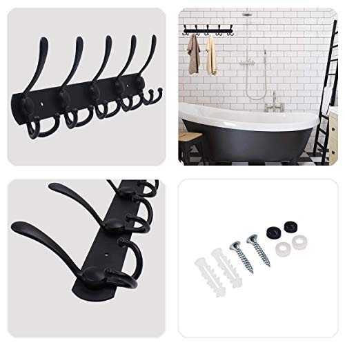 Perchero de Pared, LYLIN Perchas de Acero Inoxidable Montaje en Pared, Ganchos de Perchero para Dormitorio Baño y Cocina (15 gancho, Negro Mate)