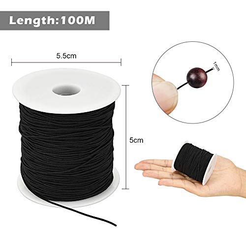 PERFETSELL Hilo Elastico Negro para Pulseras y Coser Cuerda Elástico Hilo Estirable 100 m de Largo y 1 mm de Grosor Cuerda Elastica Redonda para Costura Manualidades Abalorios Pulsera Collar