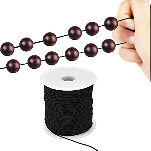 PERFETSELL Hilo Elastico Negro para Pulseras y Coser Cuerda Elástico Hilo Estirable 100 m de Largo y 1 mm de Grosor Cuerda Elastica Redonda para Costura Manualidades Abalorios Pulsera Collar