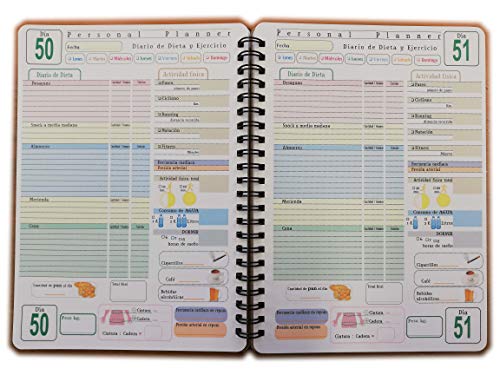 Personal Planner - DIARIO de DIETA - 100 DÍAS - Cuaderno con Espiral - tamaño A5 15x21cm - Español