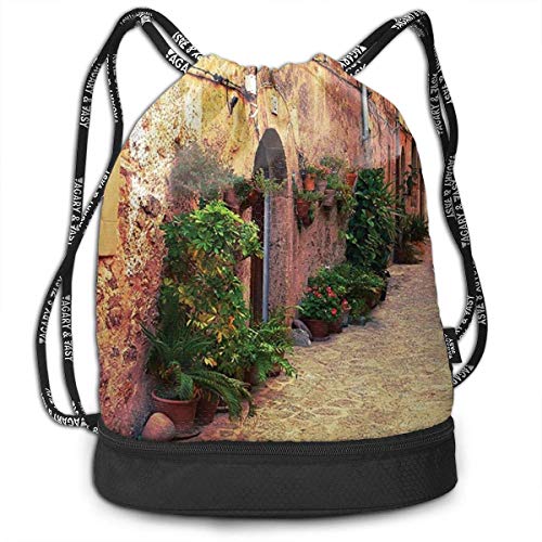 Petrichor Yi Street In Village Mallorca España Vintage Door Road Mochila con cordón Bolsa de Gimnasio Bolsa de Gimnasio Bolsa con cordón