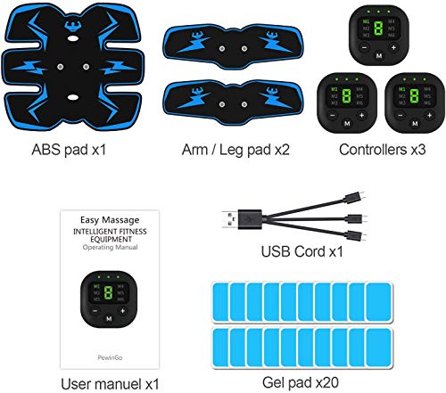 PewinGo Electroestimulador Muscular Abdominales, USB Recargable EMS Estimulador Muscular Abdominales, para Abdomen/Cintura/Pierna/Brazo