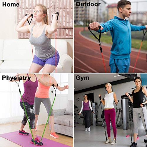 PEYOU Bandas Elásticas, 13pcs/100LBS Látex Bandas de Resistencia Set, Guía de E-Book, 5 Tubos de Ejercicios, Asas, Correas de Tobillo, Anclaje y Bolso, para Fitness, Culturismo, Yoga, Hombre y Mujer