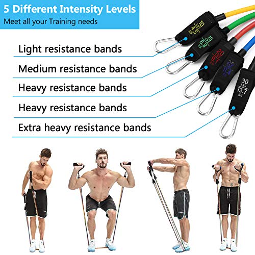 PEYOU Bandas Elásticas, 13pcs/100LBS Látex Bandas de Resistencia Set, Guía de E-Book, 5 Tubos de Ejercicios, Asas, Correas de Tobillo, Anclaje y Bolso, para Fitness, Culturismo, Yoga, Hombre y Mujer