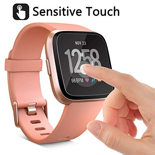 PEYOU Protector de Pantalla para Fitbit Versa, 4 Unidades Cristal Templado Protector de Pantalla con 9H Dureza, Anti-Rasguños, Ultra-Trasparente, Sin Burbujas para Fitbit Versa