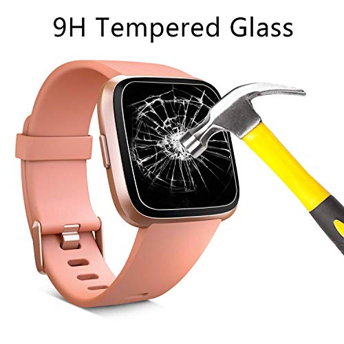 PEYOU Protector de Pantalla para Fitbit Versa, 4 Unidades Cristal Templado Protector de Pantalla con 9H Dureza, Anti-Rasguños, Ultra-Trasparente, Sin Burbujas para Fitbit Versa