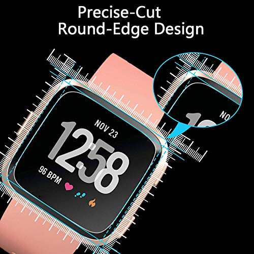 PEYOU Protector de Pantalla para Fitbit Versa, 4 Unidades Cristal Templado Protector de Pantalla con 9H Dureza, Anti-Rasguños, Ultra-Trasparente, Sin Burbujas para Fitbit Versa