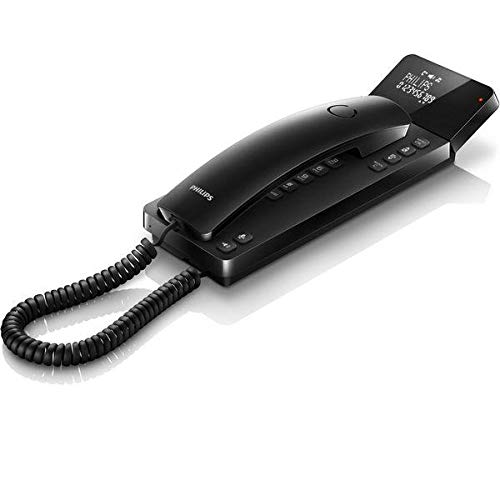 Philips M110B/23 - Teléfono de Diseño Scala (LCD Invertido, 25 Favoritos, Aviso LED, 2,75", Identificador Llamadas, Manos Libres, Independiente de la Corriente, Agenda, Uso Pared o Mesa) Negro