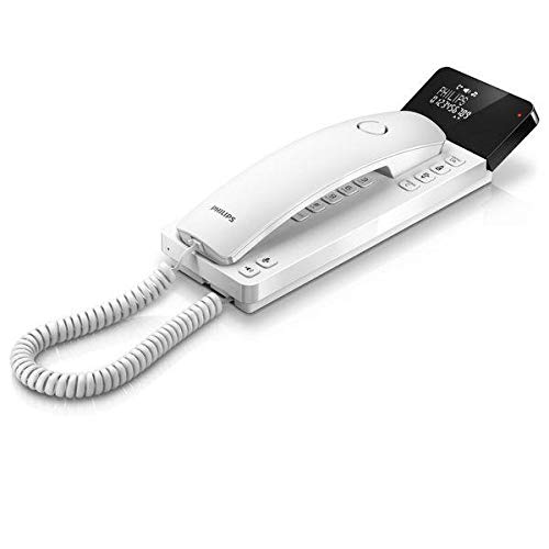 Philips M110W/23 - Teléfono de Diseño Scala (LCD Invertido, 25 Favoritos, Aviso LED, 2,75", Identificador Llamadas, Manos Libres, Independiente de la Corriente, Agenda, Uso Pared o Mesa) Blanco
