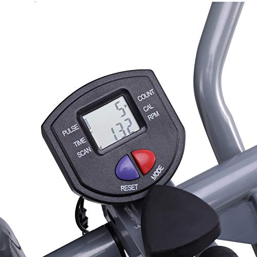 Physionics Bicicleta Elíptica - con Pantalla LCD, Pulsómetro y Soporte Abdominal, de Acero - Cross-Trainer, Máquina de Correr, Air Walker, Caminador, Stepper