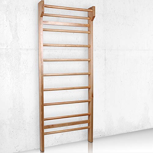 Physionics Espaldera Gimnasio de Madera para niños y Adultos I ca. 195 x 80 x 14cm, Carga de hasta 100kg I Espaldera de Fitness, Escalera Gimnasio, Escalera Sueca, Barras de Pared