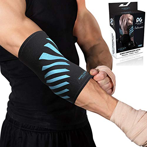 Physix Gear Sport Coderas Deportivas de Neopreno, Las Mejores Coderas epicondilitis para Hombre y Mujer, Coderas para tendinitis, Codo Golfista y Codo tenista, 1 Pack, XL, Azul/Negro