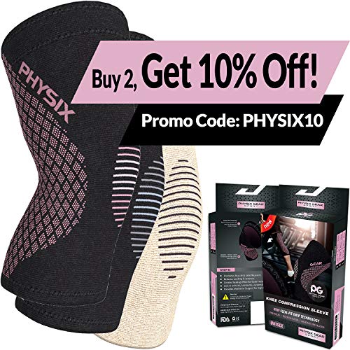 Physix Gear Sport Rodillera Deportiva, Las Mejores Rodilleras Crossfit Mujer y Hombre Antideslizantes, Rodilleras Deportivas cómodas y fáciles de Poner, Rodillera de compresión, 1 ud, S, Negro/Gris