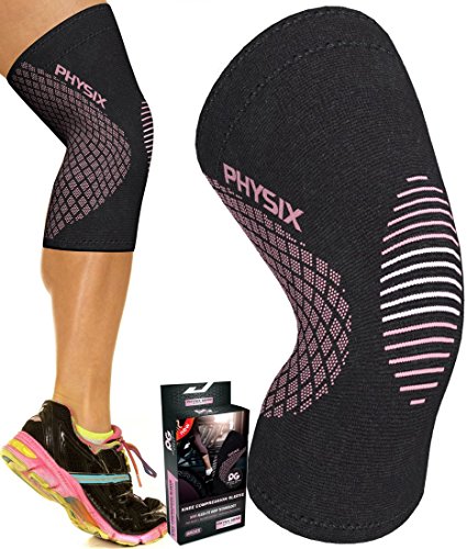 Physix Gear Sport Rodillera Deportiva, Las Mejores Rodilleras Crossfit Mujer y Hombre Antideslizantes, Rodilleras Deportivas cómodas y fáciles de Poner, Rodillera de compresión, 1 ud, XXL, Negro/Rosa