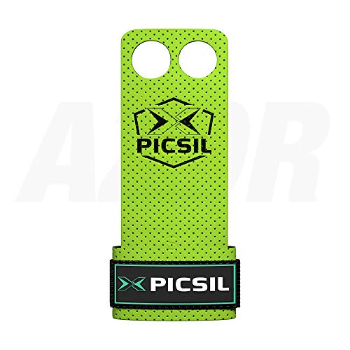 PICSIL Calleras Azor para Cross Training 2 Agujeros Agarre y Protector de Mano o Guantes para Gimnasia Unisex para Hombres y Mujeres en Deportes de Fitness Calistenia Halterofilia (Talla S, Verde)