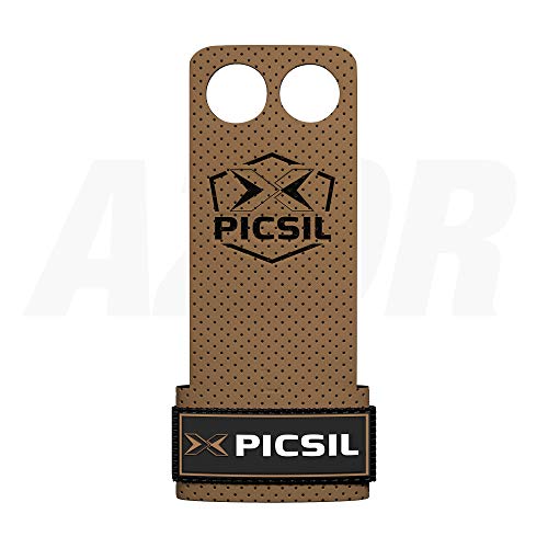 PICSIL Calleras Azor para Cross Training 2 Agujeros Agarre y Protector de Mano o Guantes para Gimnasia Unisex para Hombres y Mujeres en Deportes de Fitness Calistenia Halterofilia (Talla XL, Marrón)