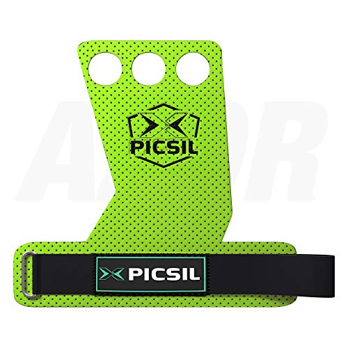 PicSil Calleras Azor para Cross Training 3 Agujeros Agarre y Protector de Mano o Guantes para Gimnasia Unisex para Hombres y Mujeres en Deportes de Fitness Calistenia Halterofilia (Talla M)