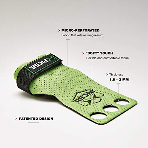 PicSil Calleras Azor para Cross Training 3 Agujeros Agarre y Protector de Mano o Guantes para Gimnasia Unisex para Hombres y Mujeres en Deportes de Fitness Calistenia Halterofilia (Talla S, Verde)