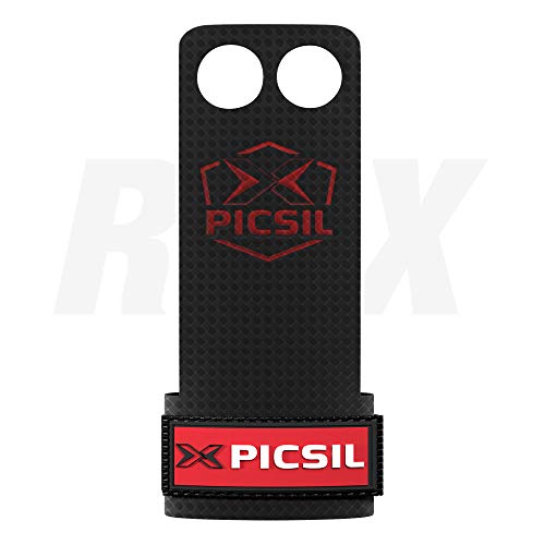 PicSil Calleras RX Carbon para Cross Training 2 Agujeros Agarre y Protector de Mano o Guantes para Gimnasia Unisex para Hombres y Mujeres en Deportes Calistenia Halterofilia (Talla XL, Rojo)